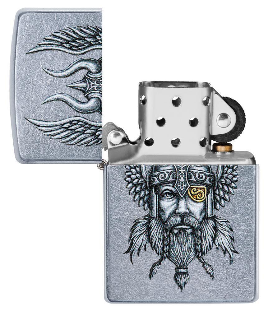 Zippo Viking Warrior Design Street Chrome Pocket Lighter Zippo